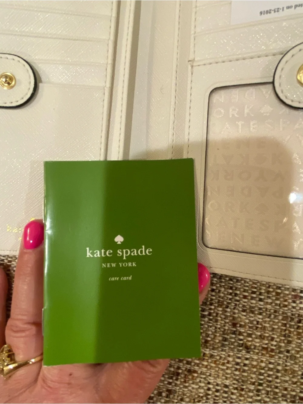 kate spade Cream and White Saffiano Leather Wallet with Gold Logo